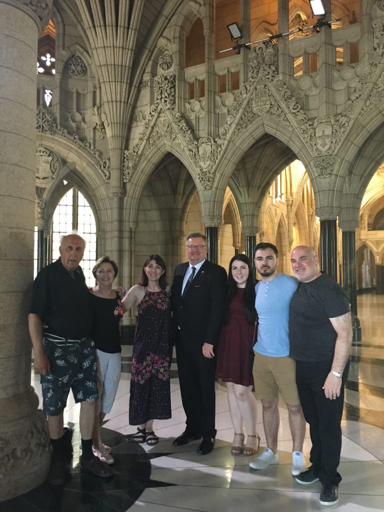 RON, SHANNON, MAXWELL, MOLLY WALDMAN AND DARLENE & JAMES CHAMBERLAIN-CONSTITUENT TOUR OF PARLIAMENT
