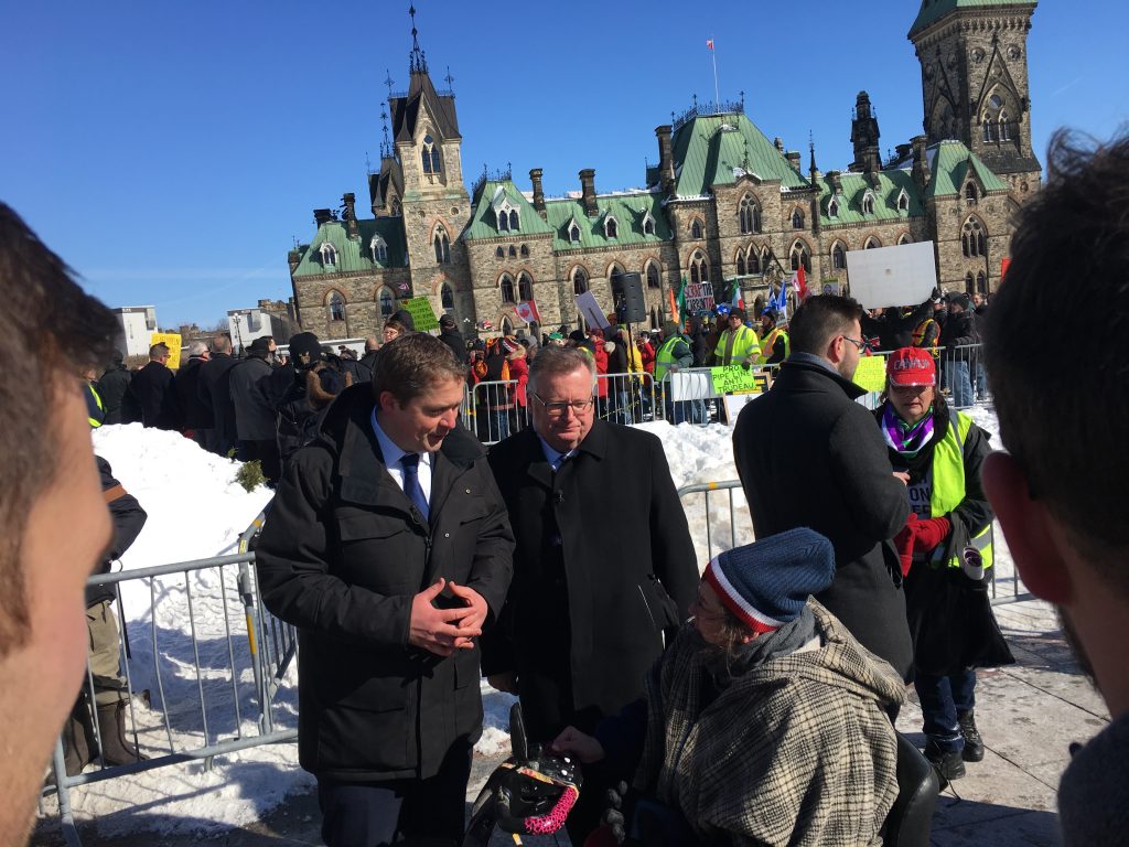 CONSERVATIVE LEADER ANDREW SCHEER AND MYSELF SPEAKING WITH CONCERNED CANADIANS FROM THE UNITED WE ROLL CONVOY THAT CAME TO OTTAWA